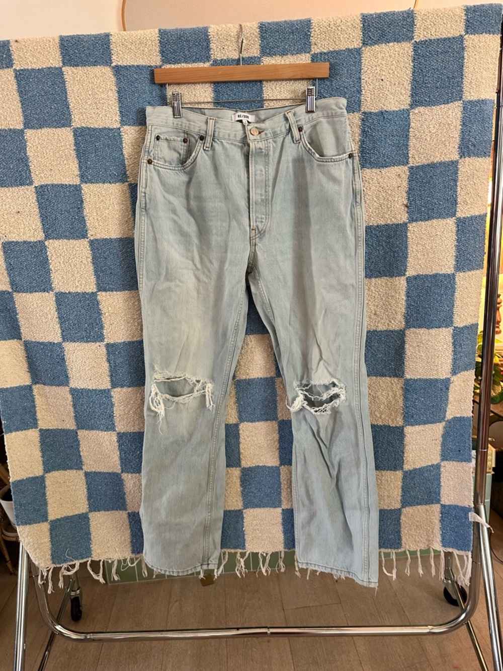 Re/Done Light Blue Distressed Relaxed Jeans